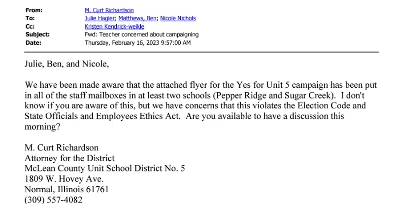 EMAILS REVEAL: Unit 5 Attorney Concerned about Violations of Election Code
