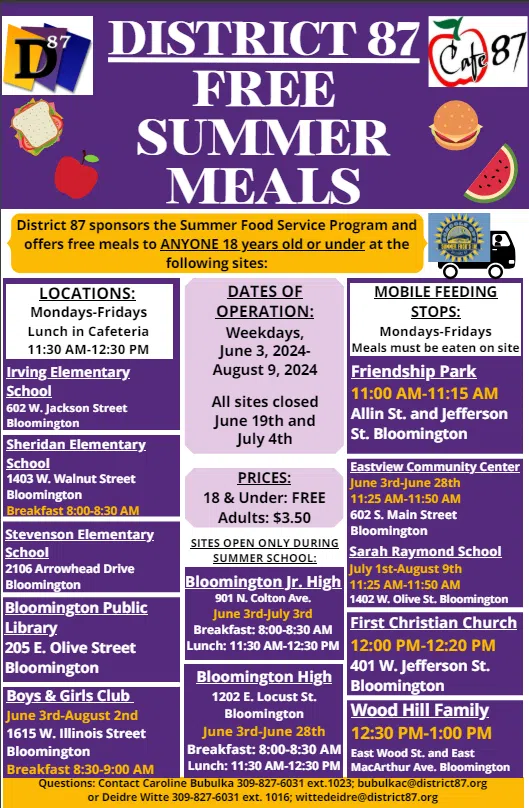 D87's Free Summer Meal Program Starts June 3rd