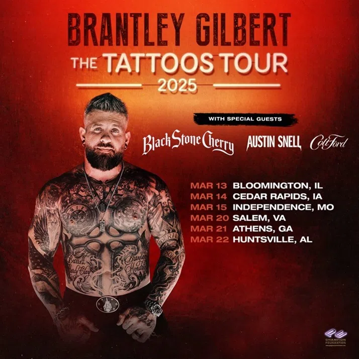 Brantley Gilbert's The Tattoos Tour 2025 Coming to Bloomington