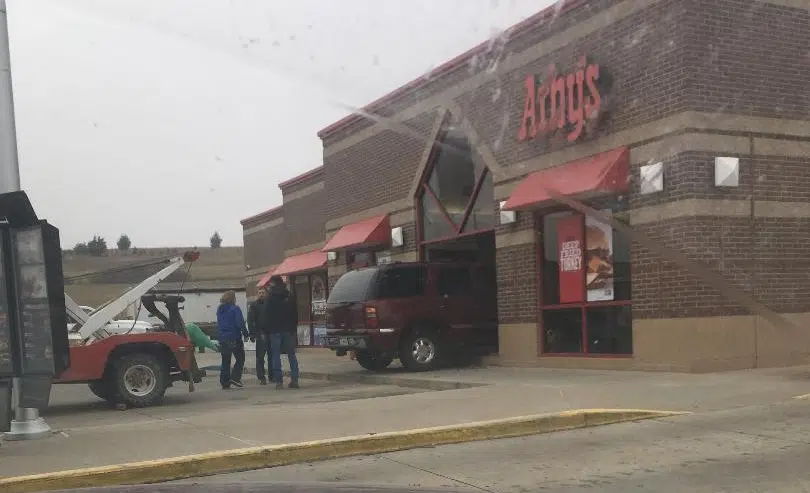 UPDATED - SUV Runs Through Store Front of Arby's Closing Lobby Until Further Notice.
