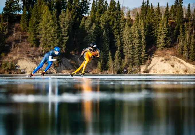 [WATCH] Speed Skaters Practice For Olympics On Canada's Stunning Frozen Lakes