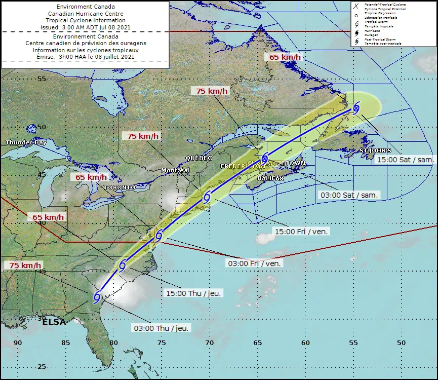 UPD: Tropical Storm Elsa continues to track towards the Maritimes