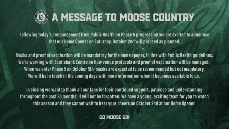 The Mooseheads Home Opener Will Go Ahead