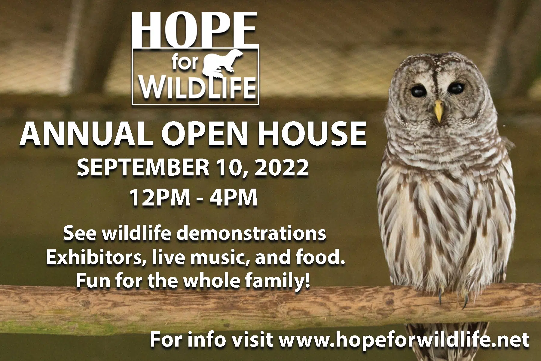 Hope For Wildlife Open House THIS WEEKEND!