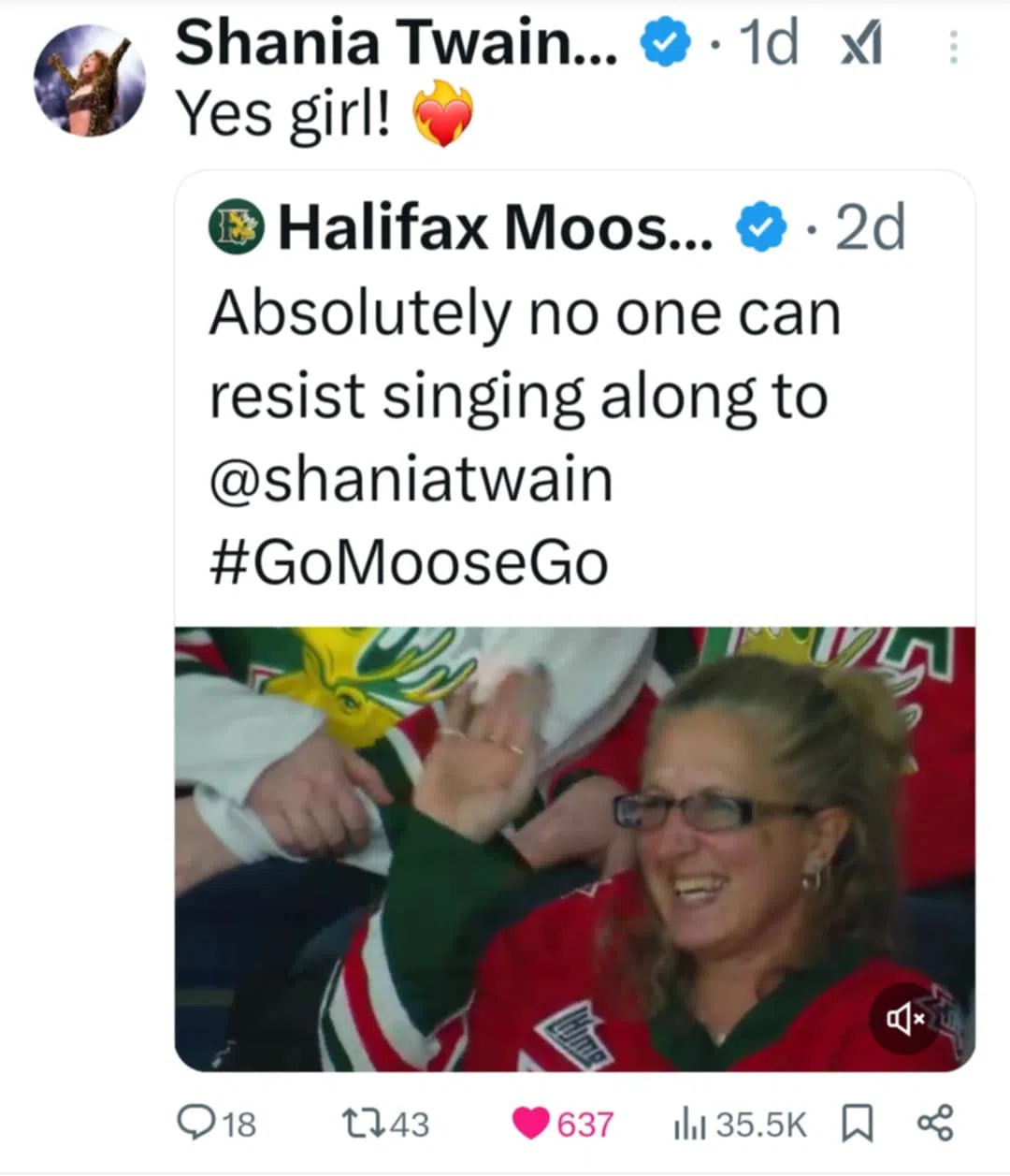 A Halifax Mooseheads Fan Gets A Shania Twain Shoutout!