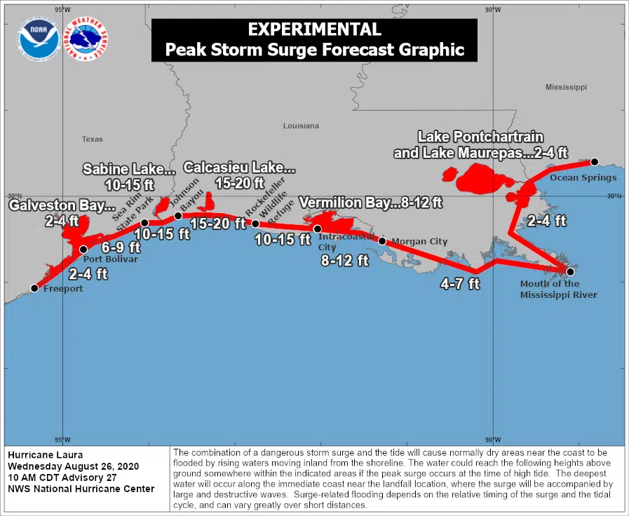 Hurricane Laura strengthens into a Category 4 hurricane prior to landfall