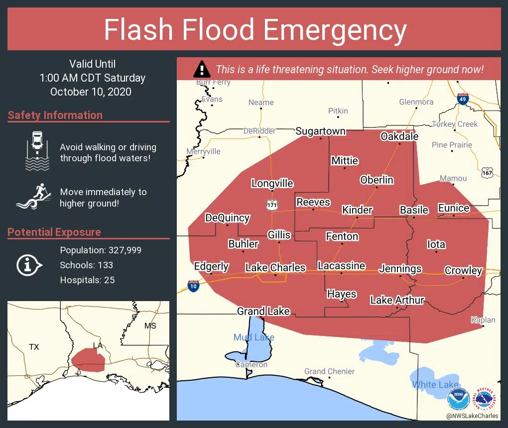Delta makes landfall in Creole, power outages rise, Flash Flood Emergency declared in SW LA