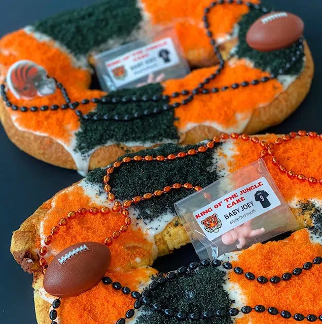 An Ohio bakery cooks up a Bengals twist on a Mardi Gras staple for Super Bowl LVI