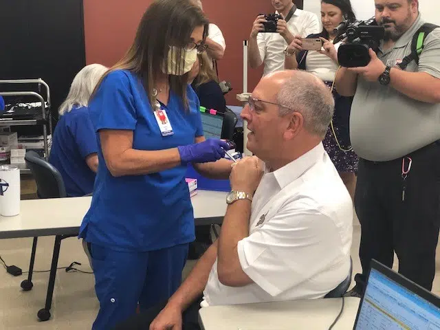 Governor Edwards and state health leaders receive COVID booster and flu shots