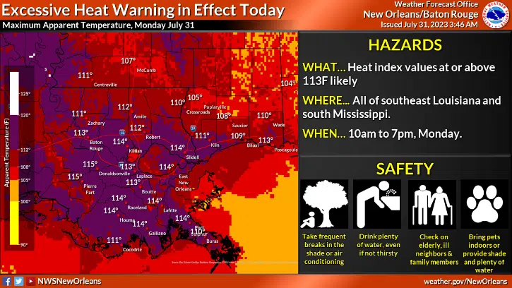 Excessive Heat Warning issued throughout Louisiana