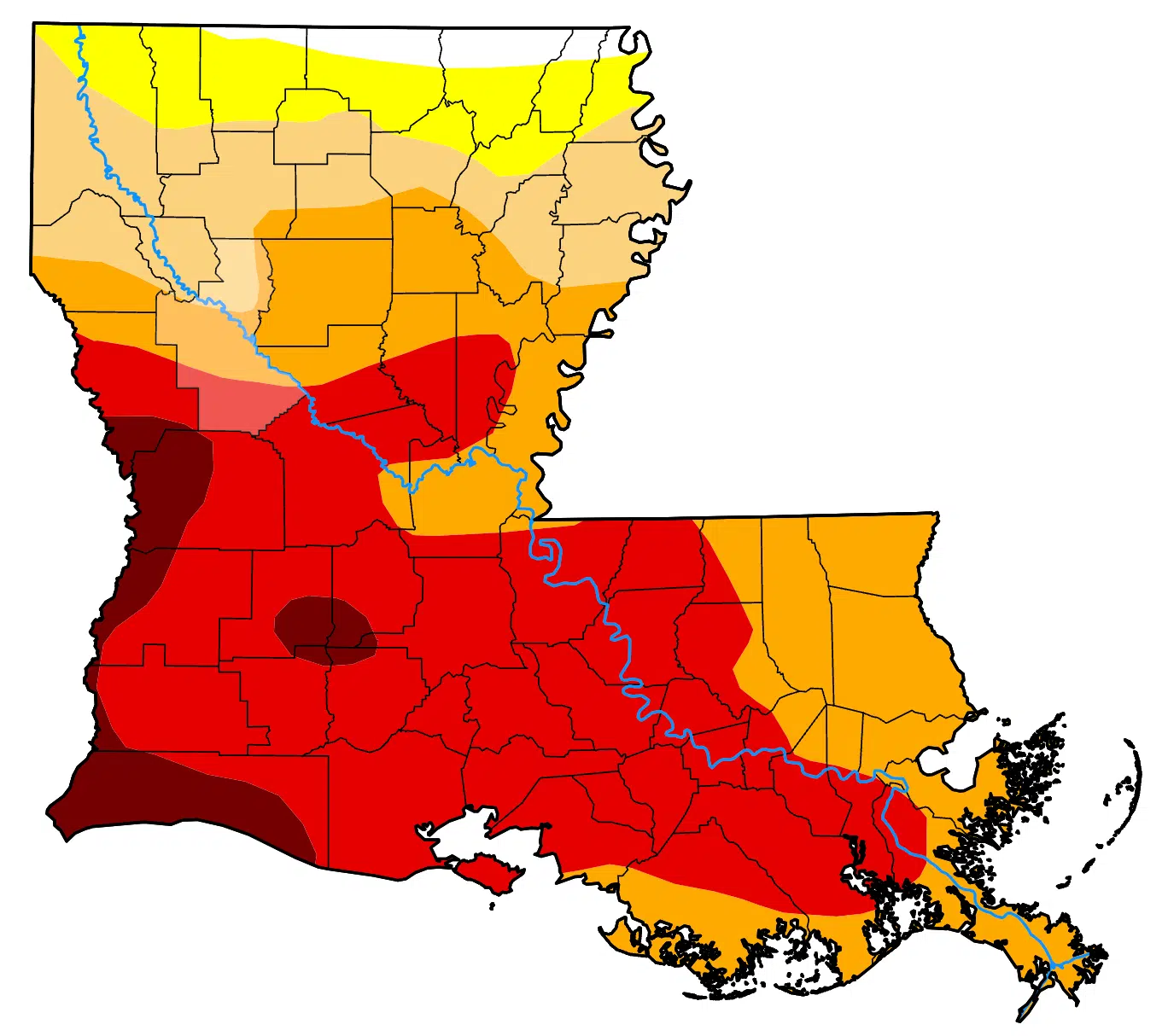 Most of Louisiana is in "extreme" or "severe" drought