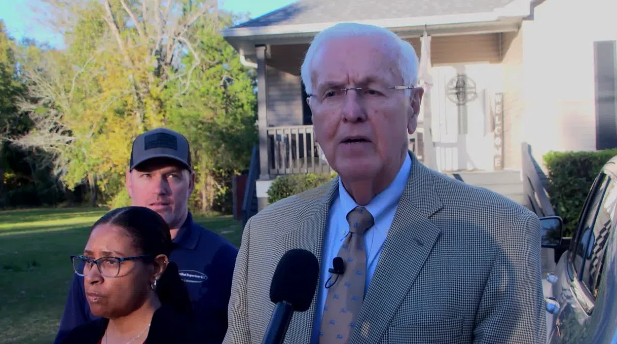 Insurance Commissioner Jim Donelon views Slidell home with installed fortified roof through Louisiana Fortified Roof Grant Program