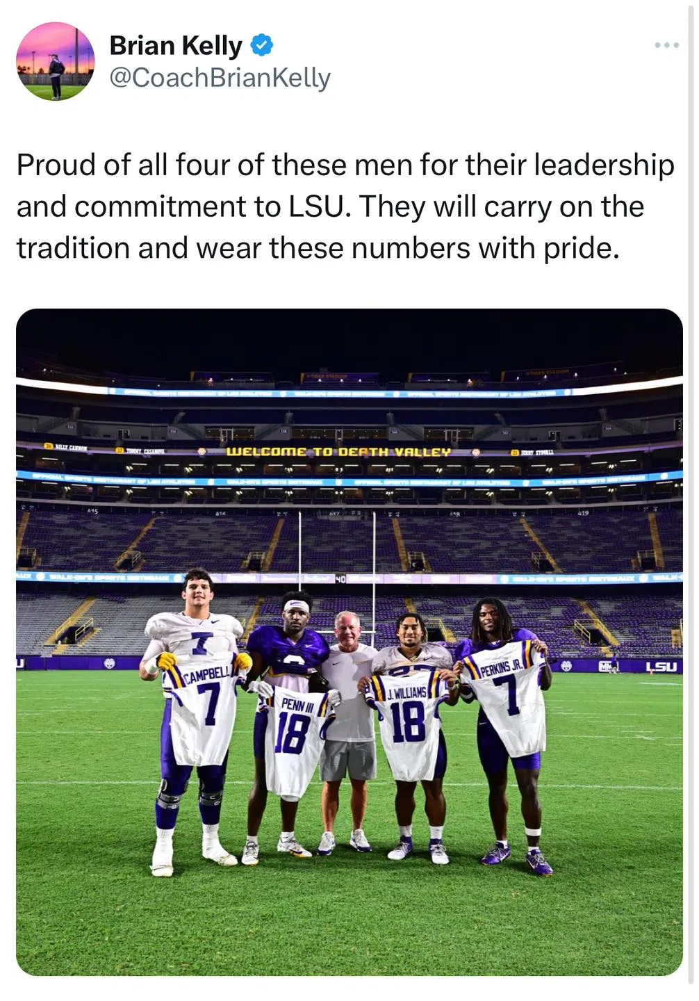 LSU's Williams and Penn wearing number 7 and 18 this season