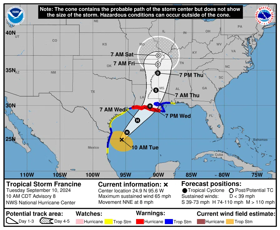 Francine's track shifts to east, expected to become hurricane today