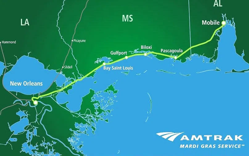 "Y'ALL ABOARD": Amtrak's new Mardi Gras Rail Service begins today, with twice-daily routes between Mobile, Alabama and New Orleans