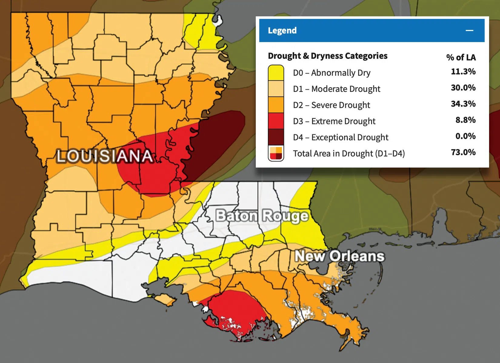 State of Louisiana experiencing drought conditions due to dry weather