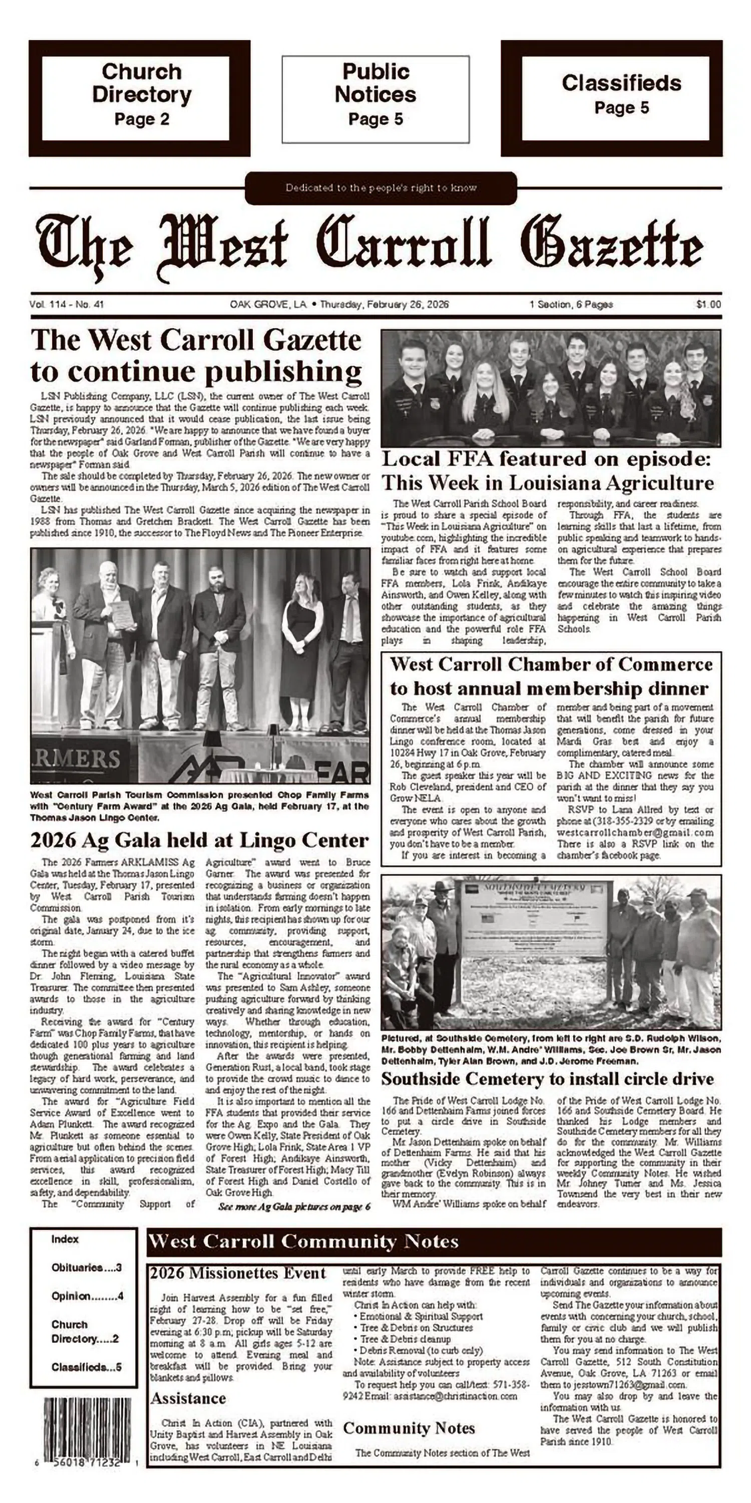 West Carroll Gazette to continue publishing after being purchased by West Carroll Chamber of Commerce