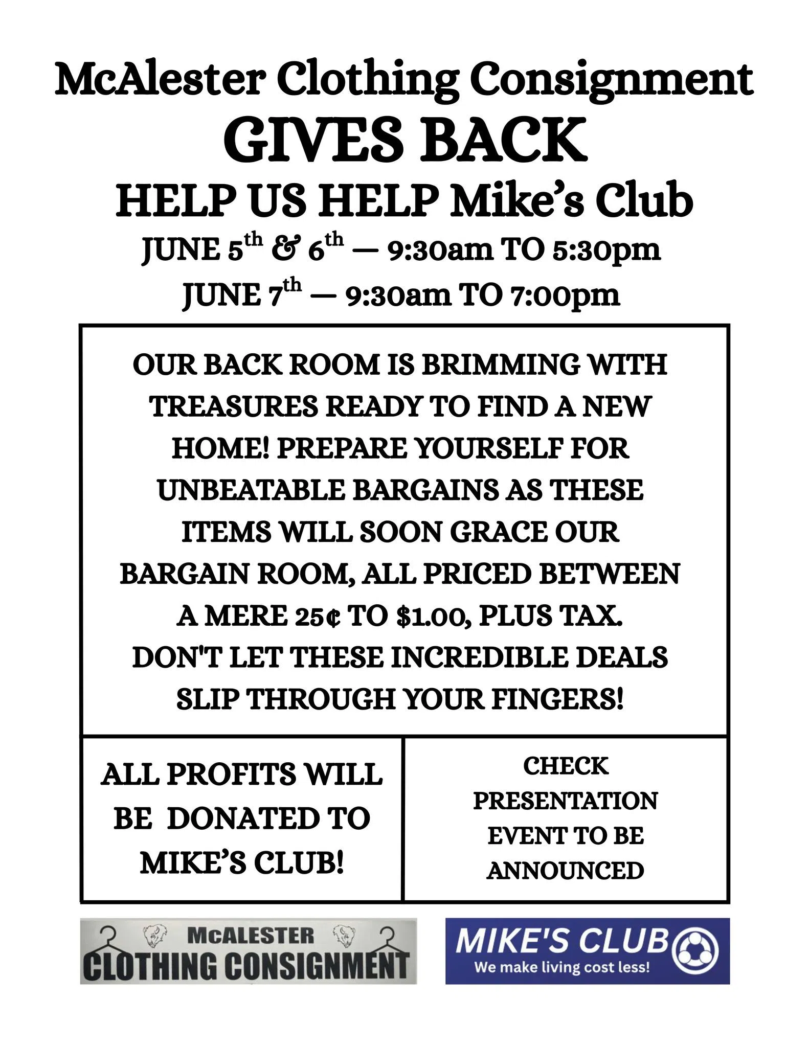 McAlester Clothing Consignment Plans Giant Sale to Support Mike's Club