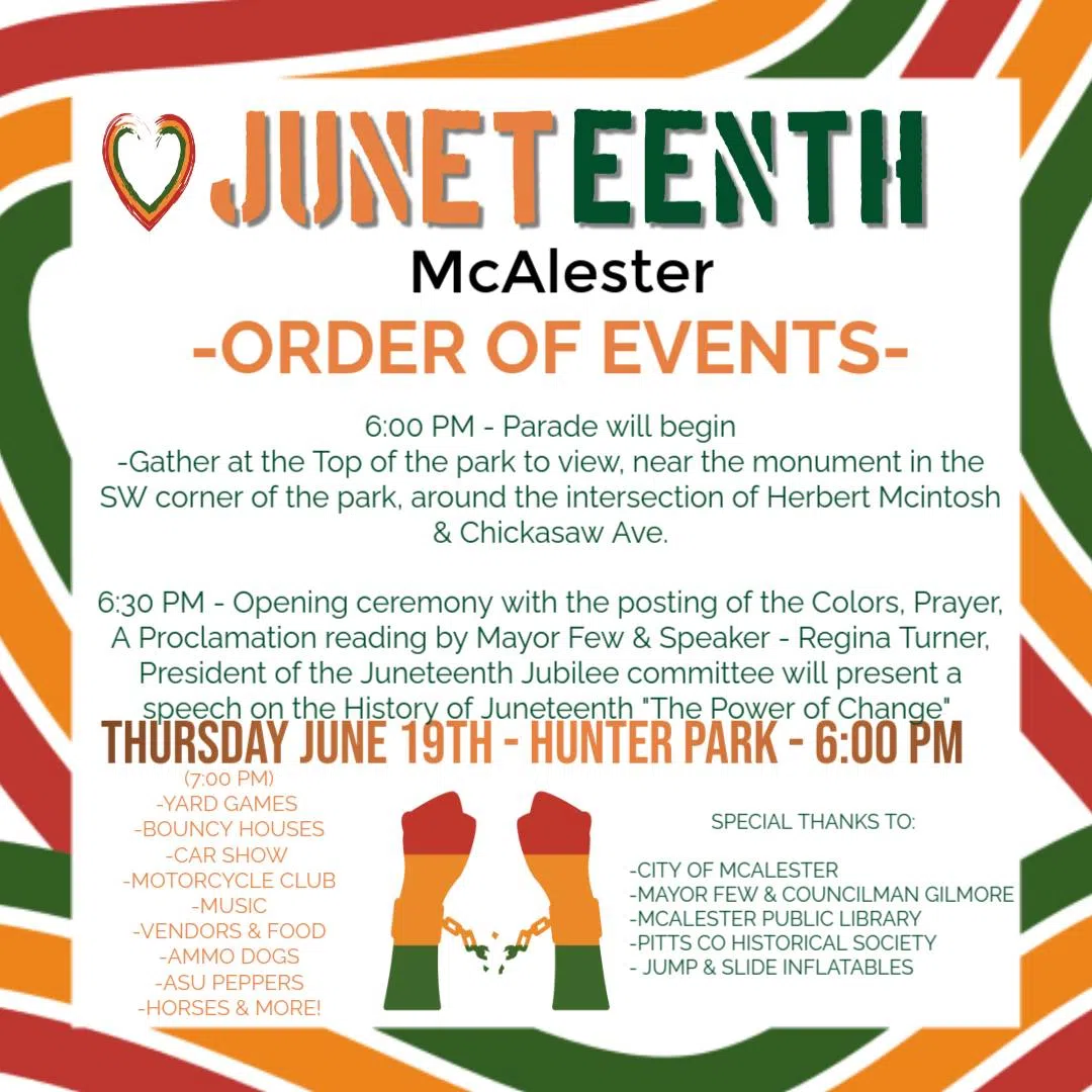 McAlester to Celebrate Juneteenth with Ceremony, Games and Fun at Hunter Park