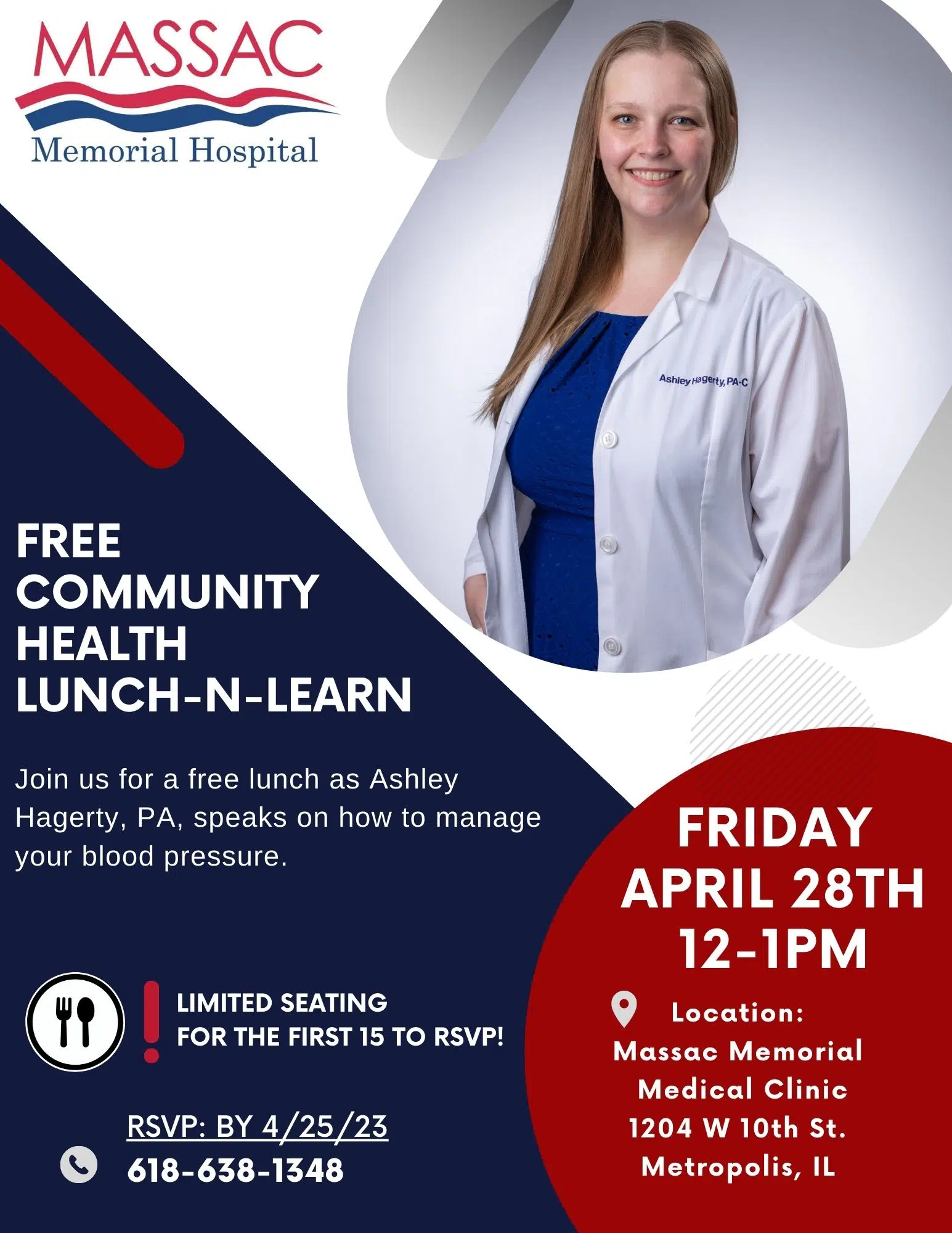 Lunch-N-Learn: Friday April 28 - The Importance of managing your blood pressure - Massac Memorial Hospital's Ashley Hagerty, P.A.