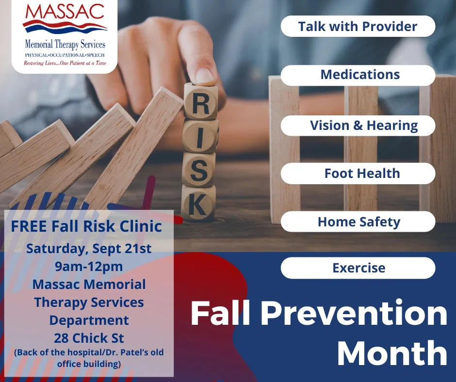 Fall Risk Clinic on Saturday at Massac Memorial Therapy Services (Dr. Patel's Former Office) - 9-Noon