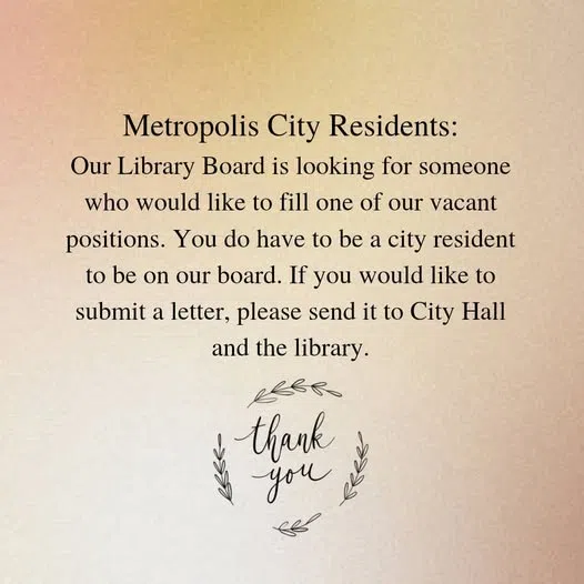 The Metropolis Public Library Board of Directors Seeks Applicants