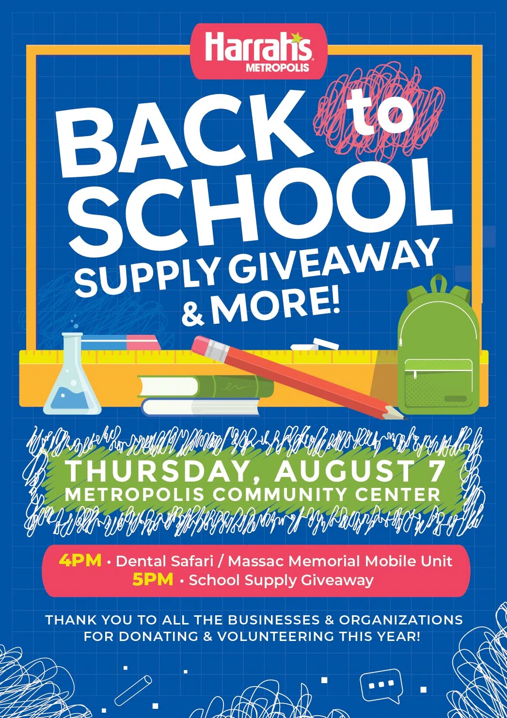 Community Comes Together for Harrah's Metropolis Back to School Supply Giveaway