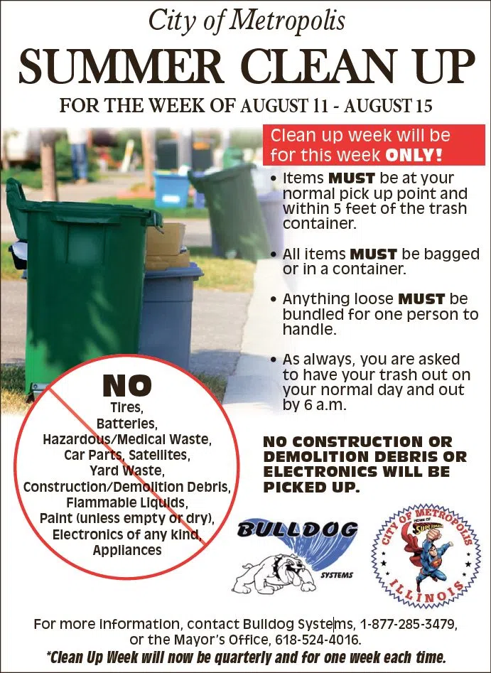 Metropolis City Clean Up Week - Monday, August 11 - Friday, August 15th