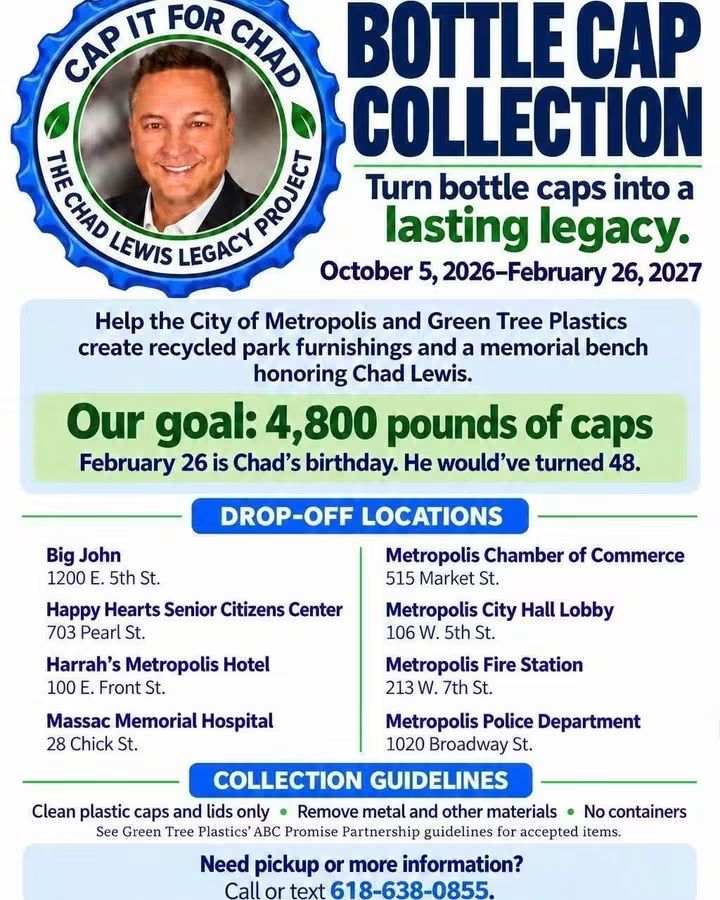 WMOK News: Metropolis Community Launches "Cap It for Chad" Bottle Cap Drive to Honor Chad Lewis