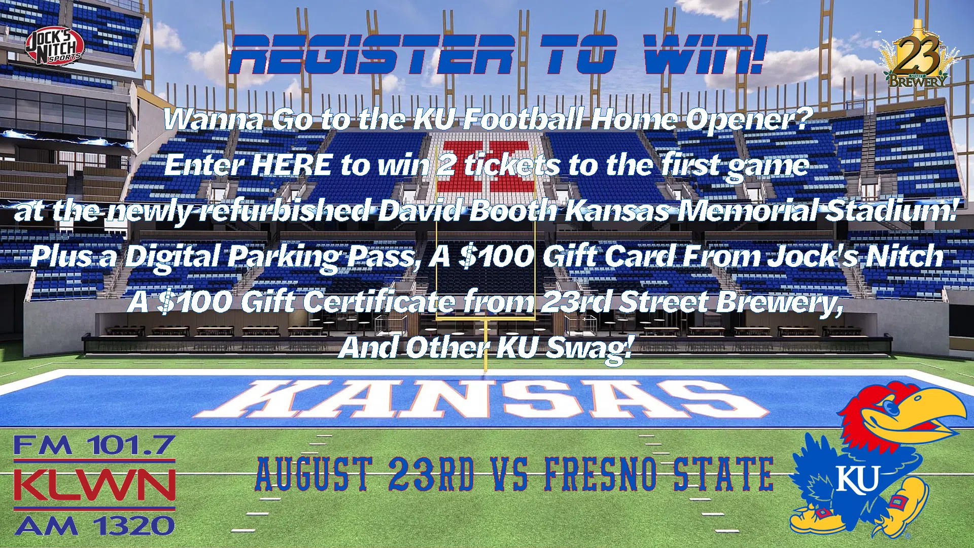 Register to WIN!  KU Football Tickets!