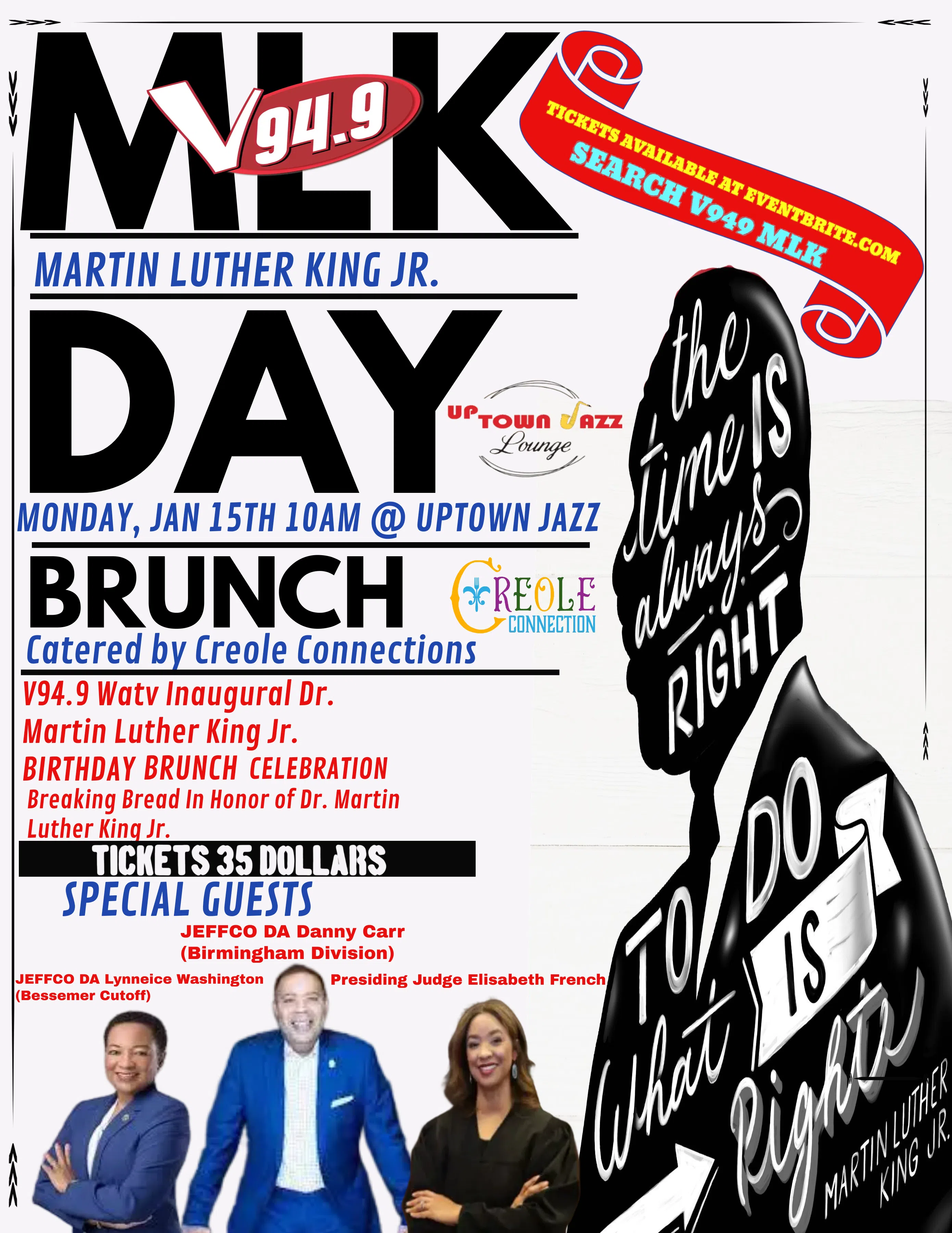 JAN 15TH WE ARE CELBRATING MLK DAY WITH A BIRTHDAY BRUNCH AT UPTOWN JAZZ AND YOU ARE INVITED