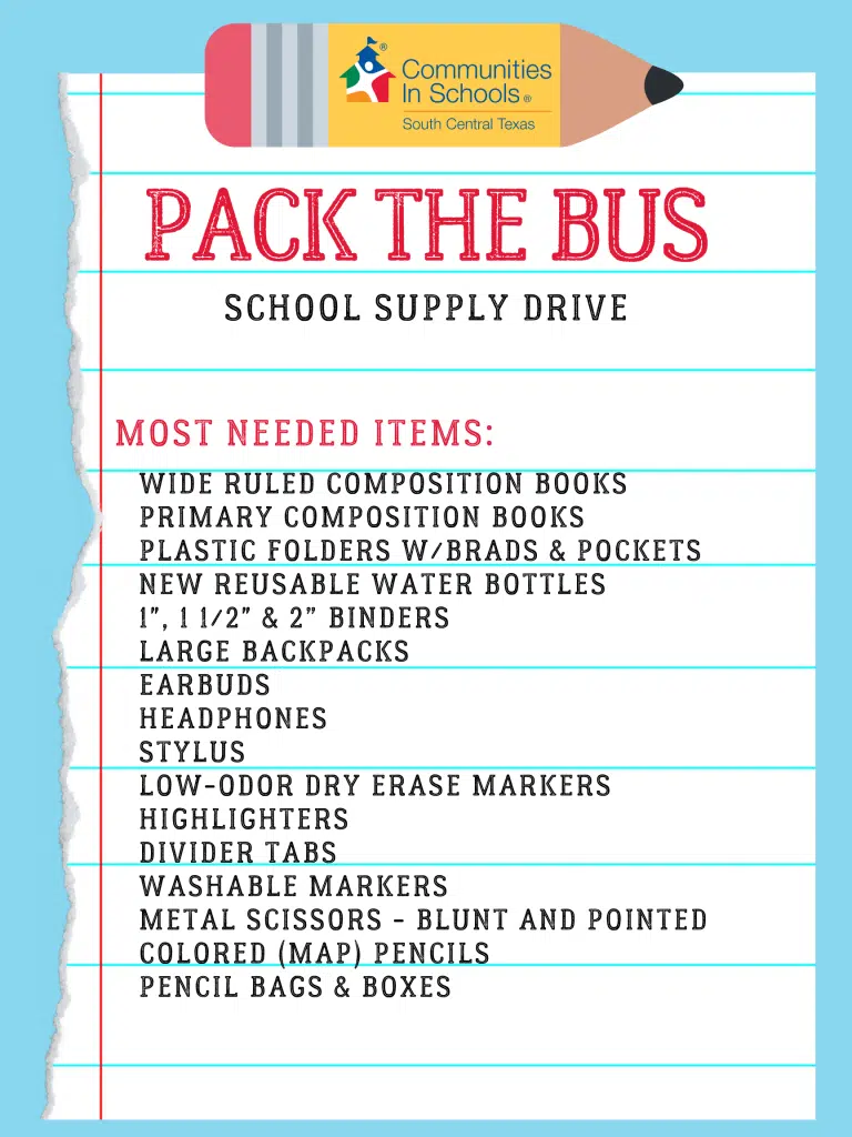 Communities In Schools to help host Pack the Bus collection drive in Seguin this weekend