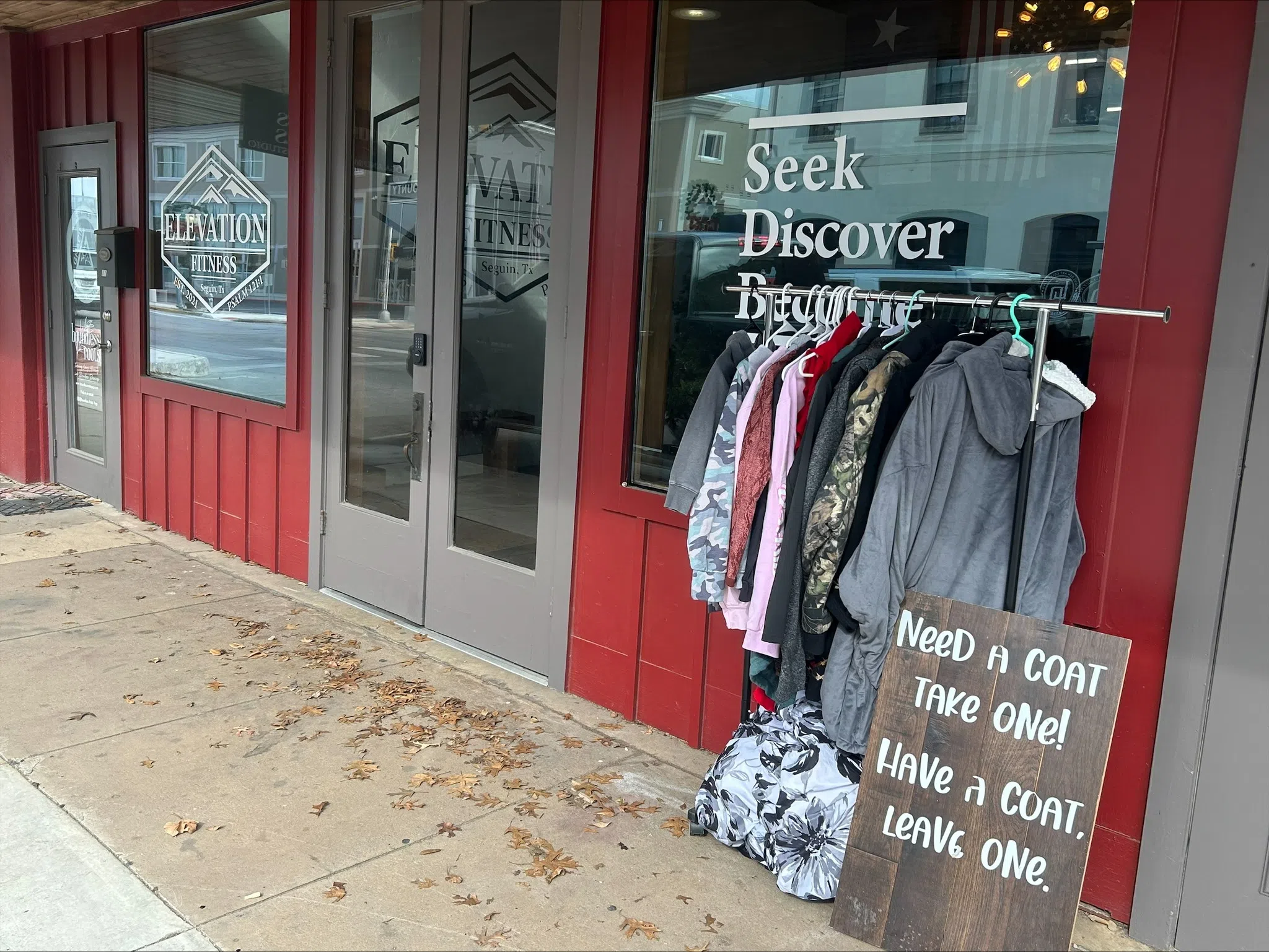 Free coats available on rack in downtown Seguin