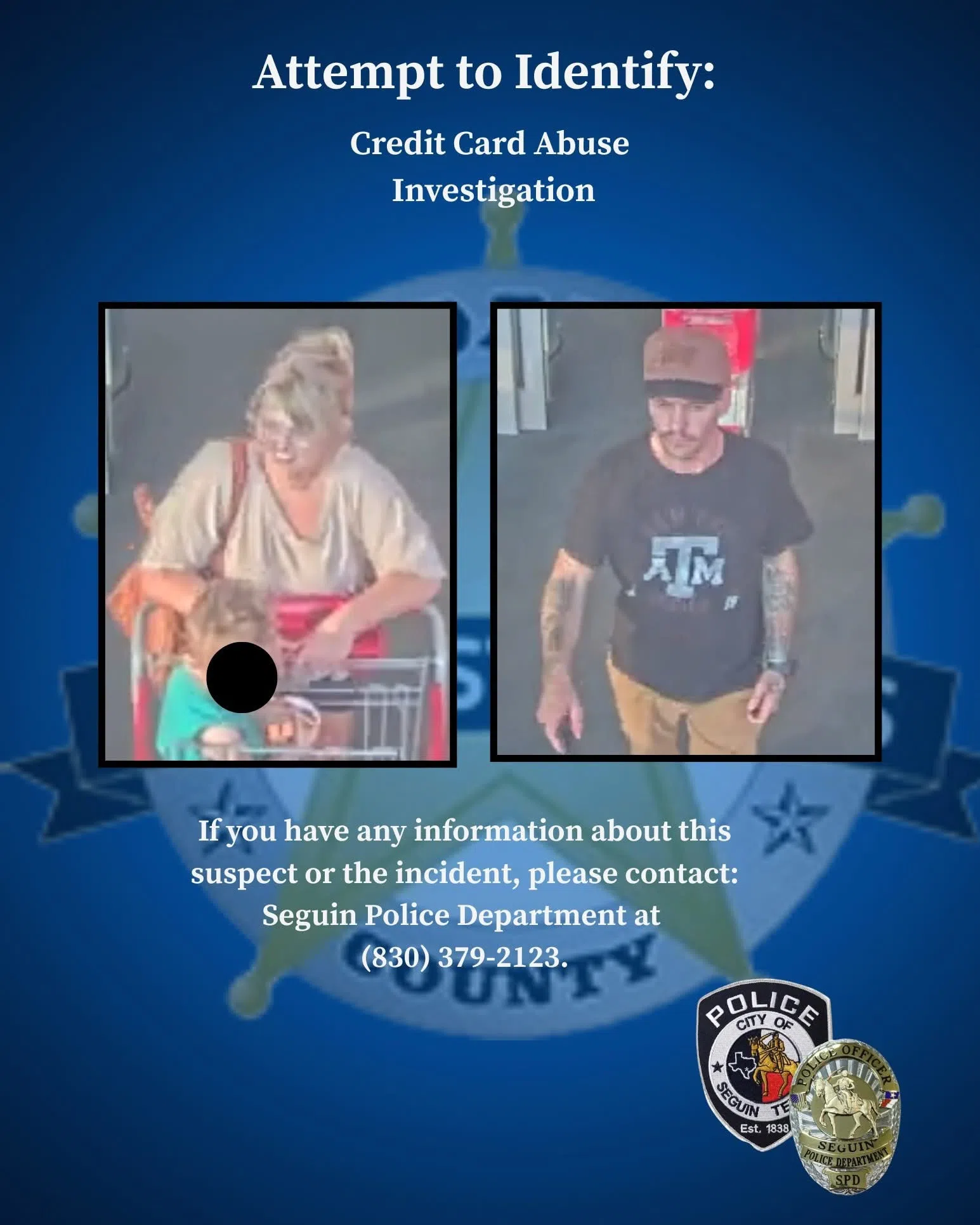 Seguin Police seek public's help in credit card abuse case