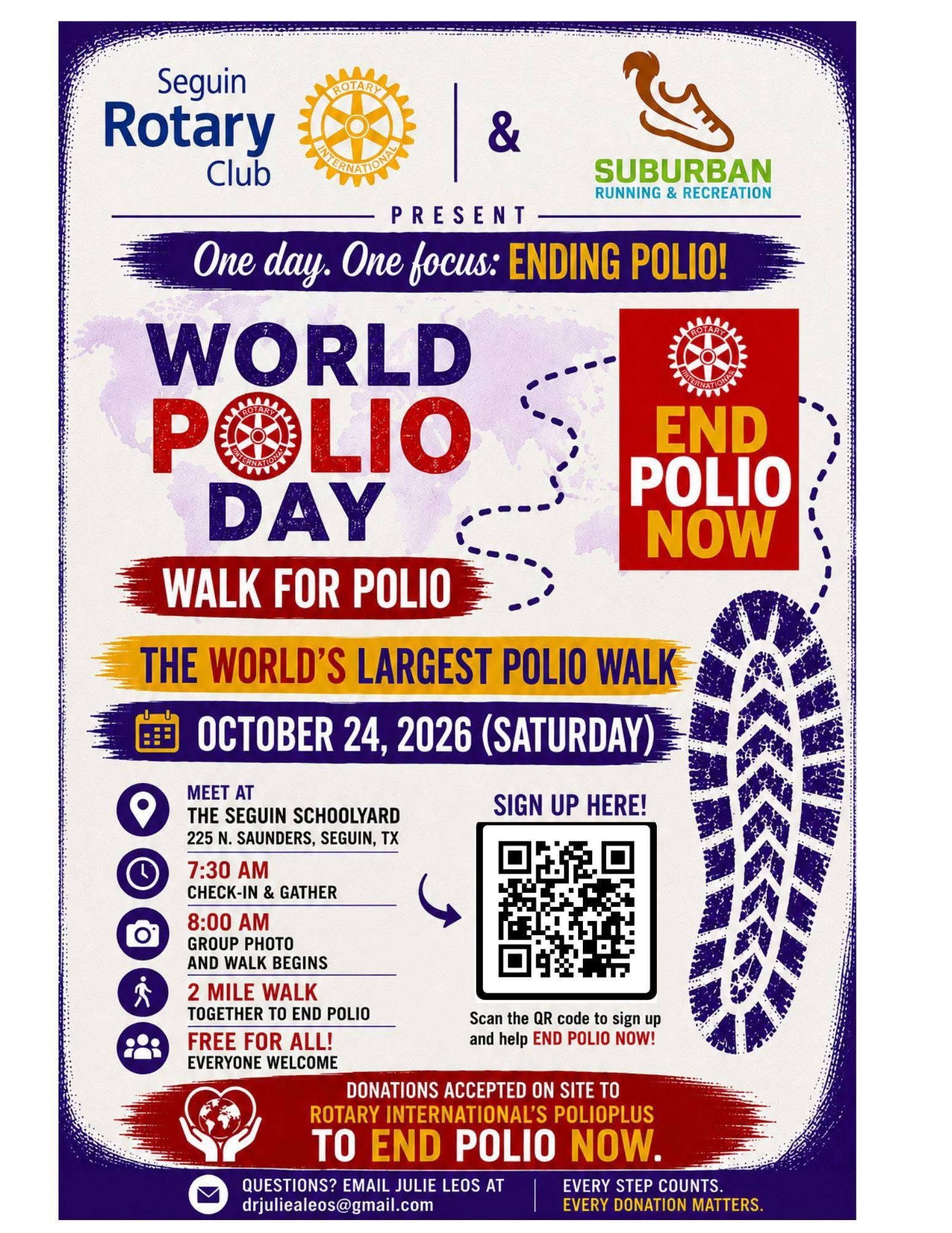 Community to walk for a polio-free world: Seguin Rotary Club to host walk this Saturday