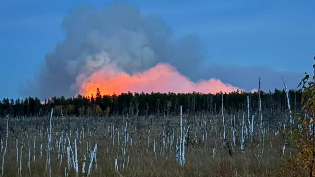 Late season wildfire burning in Meadow Lake Provincial Park