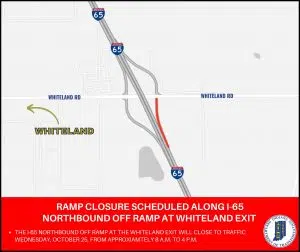 I-65 northbound off ramp to close at Whiteland Wednesday