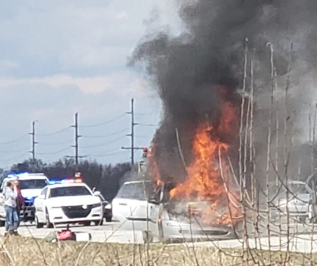 Car fire causes traffic delays Sunday afternoon