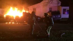 Columbus fire crews battle suspicious vehicle fire