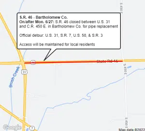 Pipe replacement to close S.R. 46 in Bartholomew County