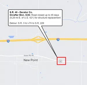 S.R. 46 closed for structure replacement near New Point