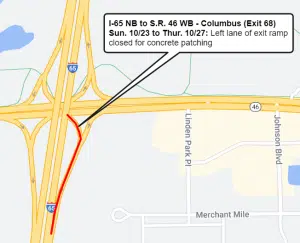 I-65 to S.R. 46 patching restricts ramps