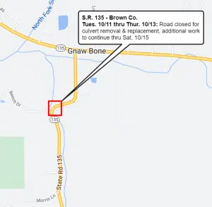 S.R. 135 closure rescheduled for next week in Brown County