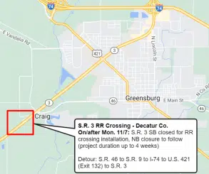 Closures planned on S.R. 3 at Greensburg railroad crossing