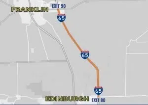 I-65, from Franklin to Edinburgh, cut to one lane overnights