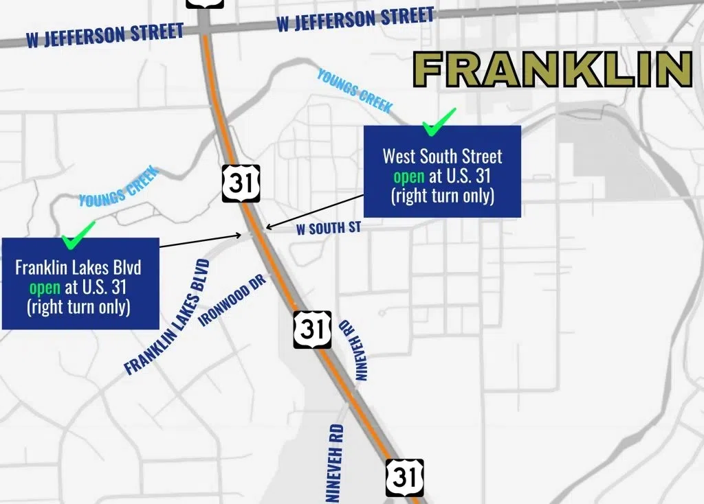 INDOT announces more changes to U.S. 31 construction in Franklin