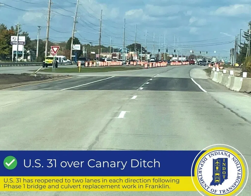INDOT reopens 2 lanes on US 31 over Canary Ditch