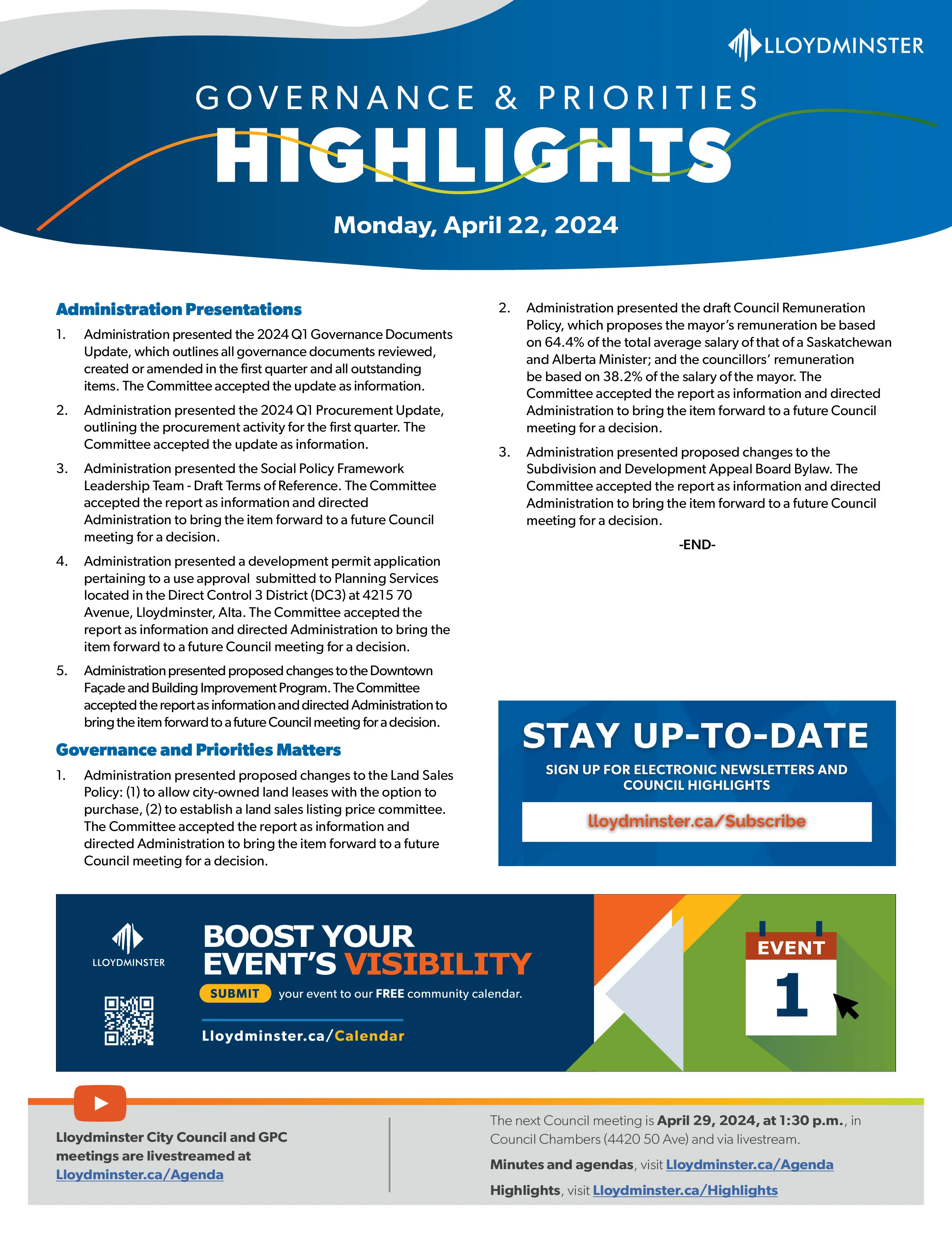 April 23 Governance & Priorities highlights