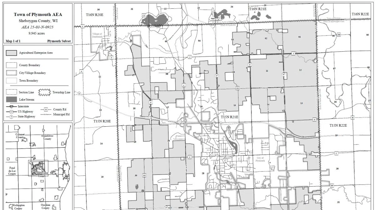 Wisconsin DATCP Grants Ag Enterprise Area Status to Plymouth Area Acreage