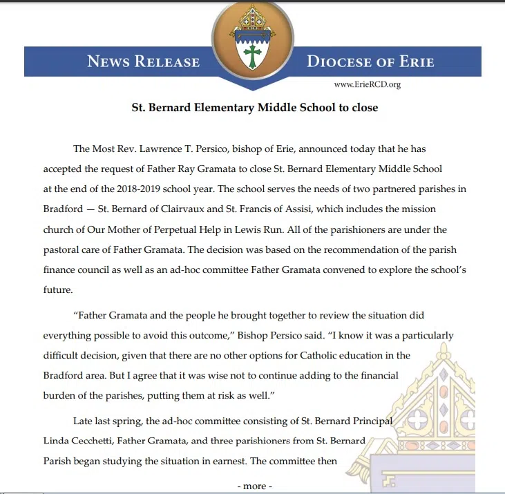 St. Bernard School to Close